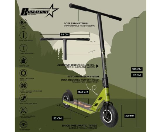 Skrejritenis NKD Bullit Dirt Scooter armygreen-92cm Самокаты и скейтборды