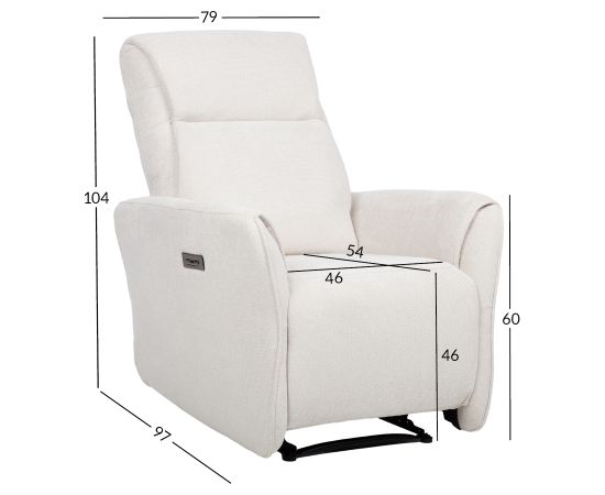 Recliner armchair HEIDY with electric mechanism, white Кресло