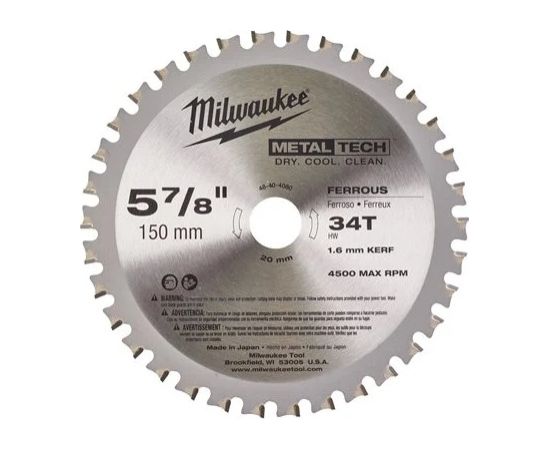 Griešanas disks metālam Milwaukee 4932479554; 150x20x1,6 mm; Z34 Zāģripas