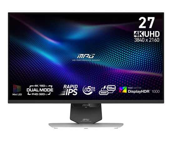 MSI MPG 274URDFWDE E16M QLED (68.6 cm (27 inches), white/black, UltraHD/4K, Rapid-IPS, dual-mode (FHD 320Hz / 4K 160Hz), mini-LED, 160Hz panel) Monitori