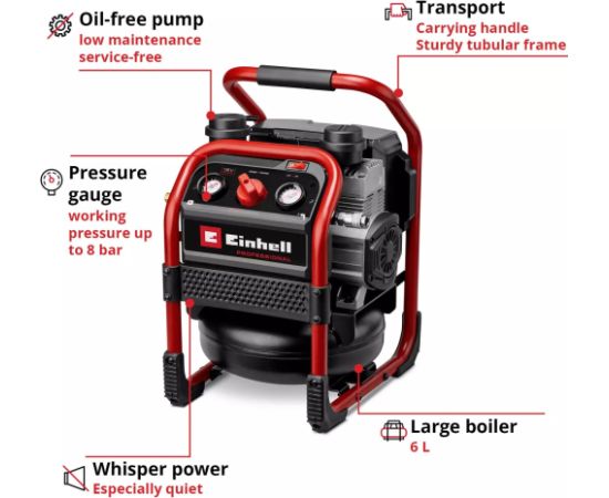 Einhell Power X-Change Akku-Kompressor SILENZZO 18/160, 18Volt (rot/schwarz, ohne Akku und Ladegerät) Новинки Для дома и сада 