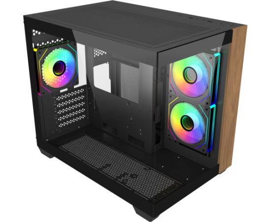 Cooler Master Elite 481 Wood (black/wood, tempered glass x 2) Datoru korpusi