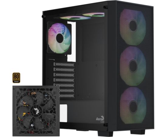 Aerocool B509A Flow-G-BK-v1, with power supply Aero 650 (black, tempered glass) Datoru korpusi
