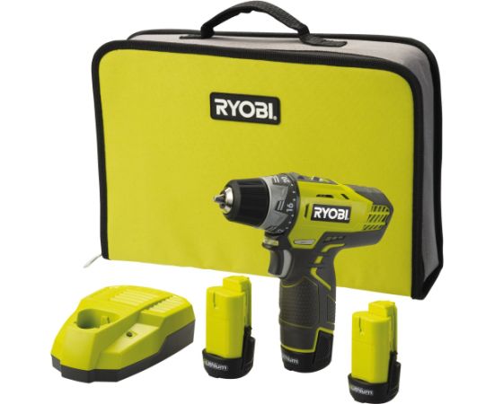 Ryobi cordless compact screwdriver R12DD-220S, 12 volts (green/black, Li-ion battery 2.0 Ah, tool bag) Новинки Для дома и сада 