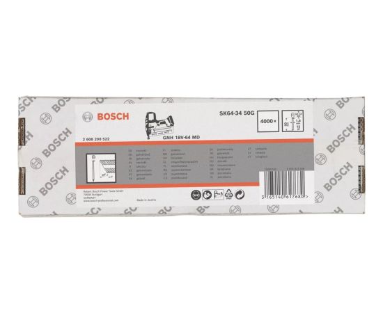 Bosch Powertools countersunk head pins SK64-34 50G, 34° / 1.8mm / 15ga (4,000 pieces, for cordless and pneumatic nailers) Новинки Для дома и сада 