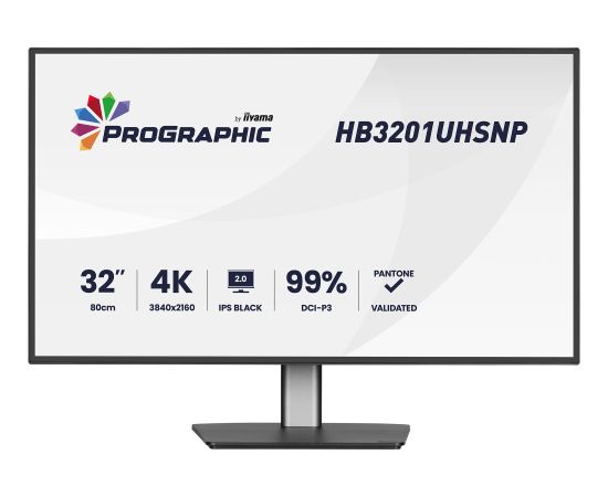 iiyama ProGraphic HB3201UHSNP-B1, LED monitor - 31.5 - black (matt), UltraHD/4K, IPS, HDMI, DP, USB-C, USB hub Monitori