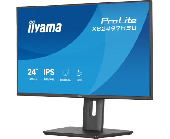 iiyama ProLite XB2497HSU-B1, LED monitor - 23.8 - black (matte), FullHD, IPS, HDMI, DP, USB hub, extended stand, 120Hz panel Monitori