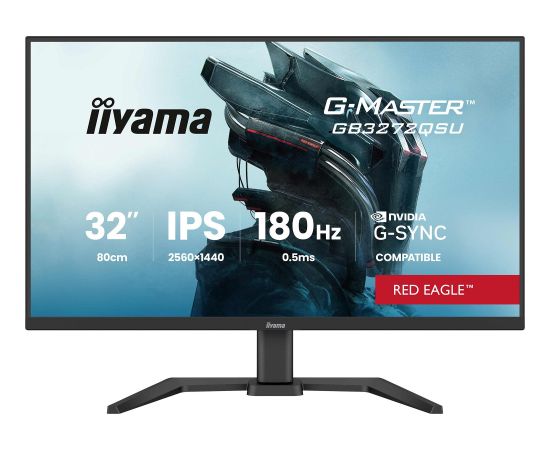 iiyama G-Master GB3272QSU-B1 Red Eagle, gaming monitor - 31.5 - black (matt), QHD, IPS, HDMI, DP, G-Sync compatibility, 180Hz panel Monitori