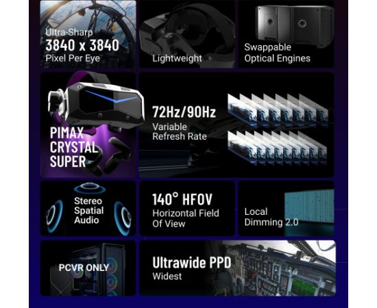 Pimax Crystal Super Ultrawide VR glasses, black VR preces