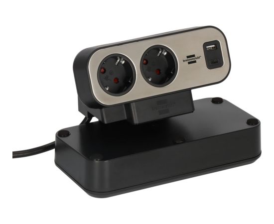 Brennenstuhl estilo Duplex 9-way table power strip, 2x USB, black/silver, 2-meter cable, USB-A, USB-C, with illuminated safety switch Strāvas pagarinātāji