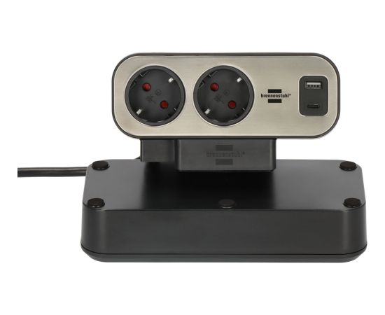 Brennenstuhl estilo Duplex 9-way table power strip, 2x USB, black/silver, 2-meter cable, USB-A, USB-C, with illuminated safety switch Strāvas pagarinātāji