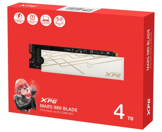 ADATA XPG MARS 980 BLADE 4TB, SSD PCIe Gen5 x4, NVMe, M.2 2280 HDD Iekšējie cietie diski