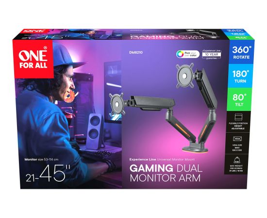 ONE FOR ALL Universal Gaming Dual Monitor Arm (DM8210), Monitor Mount Grey, RGB Крепления для телевизоров