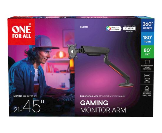 ONE FOR ALL Universal Gaming Single Monitor Arm (DM8110), Monitor Mount Grey, RGB Крепления для телевизоров