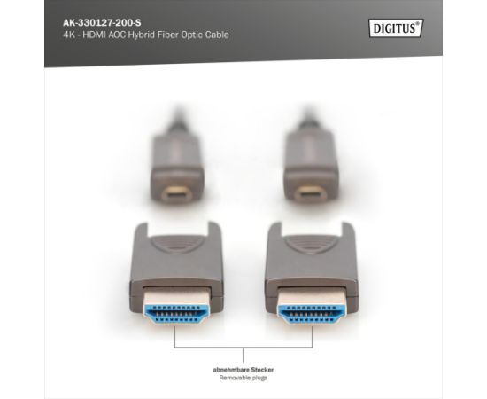 Digitus HDMI / Micro HDMI AOC Hybrid Fiber Optic Cable, UHD 4K Black, 20 Meters, Detachable Connectors Dažādi vadi