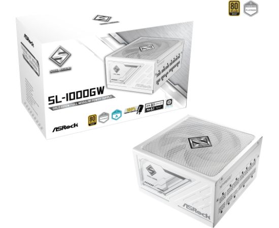 ASRock Steel Legend SL-1000GW, PC power supply white, 1x 12-pin high power GPU, 3x PCIe, cable management, 1000 watts Datoru barošanas bloki