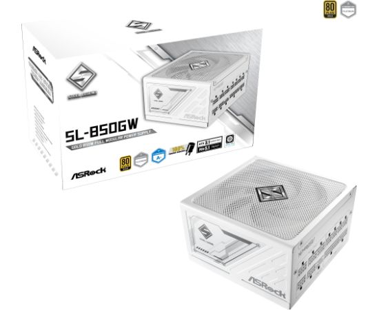 ASRock Steel Legend SL-850GW, PC power supply white, 1x 12-pin high power GPU, 2x PCIe, cable management, 850 watts Datoru barošanas bloki