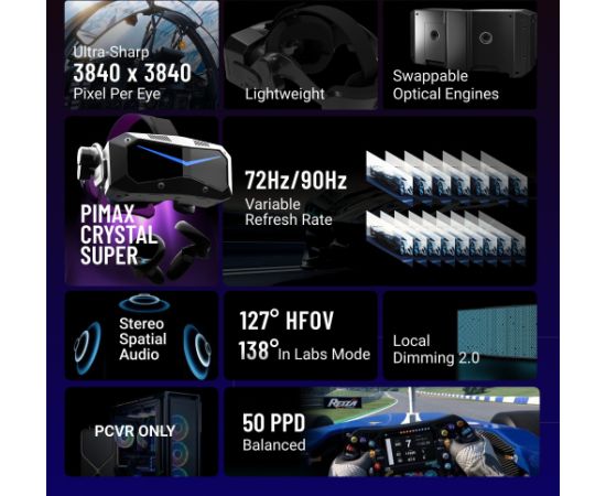 Pimax Crystal Super 50PPD, VR glasses, black VR preces