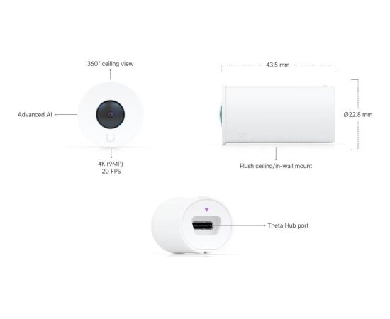 Ubiquiti UniFi AI Theta 360, surveillance camera, white, 4K, 360° field of view Новинки Компьютерная техника
