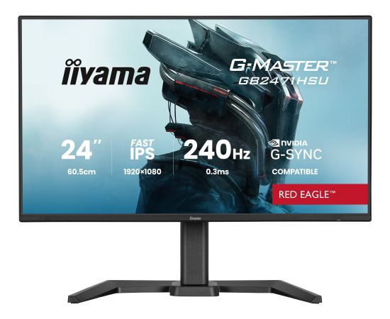 iiyama G-Master GB2471HSU-B1 Red Eagle, gaming monitor - 23.8 - black (matt), FullHD, Fast-IPS, HDMI, DP, G-Sync comp., USB hub, 240Hz panel Monitori
