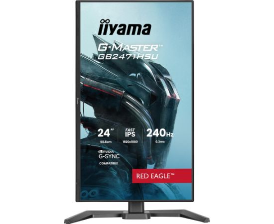 iiyama G-Master GB2471HSU-B1 Red Eagle, gaming monitor - 23.8 - black (matt), FullHD, Fast-IPS, HDMI, DP, G-Sync comp., USB hub, 240Hz panel Monitori
