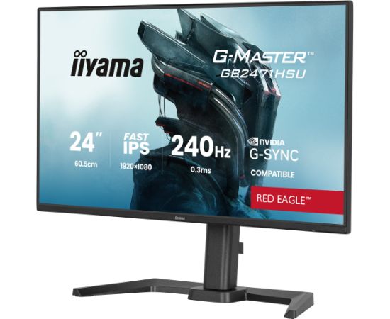 iiyama G-Master GB2471HSU-B1 Red Eagle, gaming monitor - 23.8 - black (matt), FullHD, Fast-IPS, HDMI, DP, G-Sync comp., USB hub, 240Hz panel Monitori