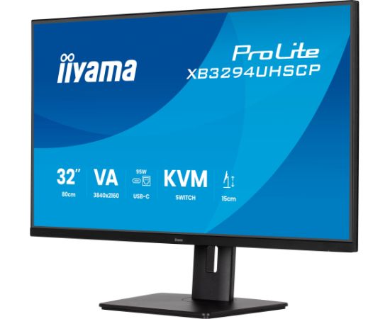 iiyama ProLite XB3294UHSCP-B1, LED monitor - 31.5 - black (matt), UltraHD/4K, VA, HDMI, DP, USB-C, USB hub Monitori