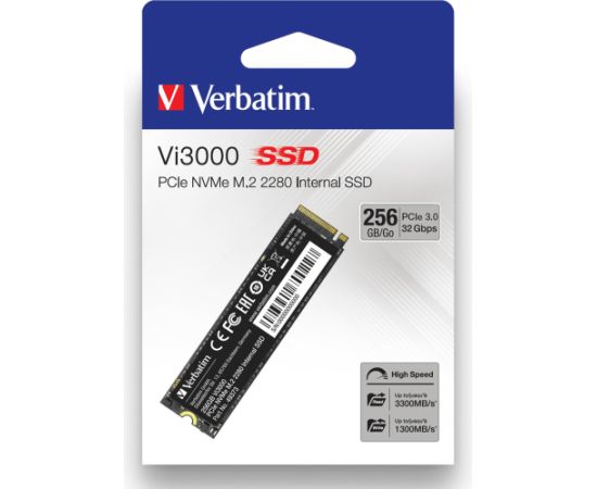 Verbatim Vi3000 256GB, SSD PCIe 3.0 x4, NVMe, M.2 2280 HDD Iekšējie cietie diski