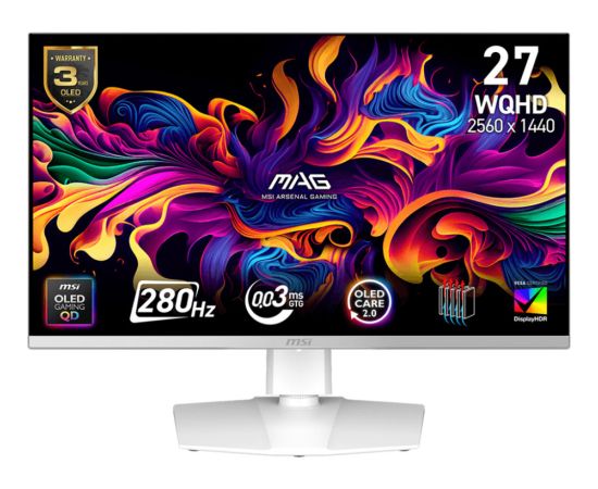 MSI MAG 272QPWDE QD-OLED X28, gaming monitor - 26.5 - white, QHD, HDMI, DP, USB-C, HDR, 280Hz panel Monitori
