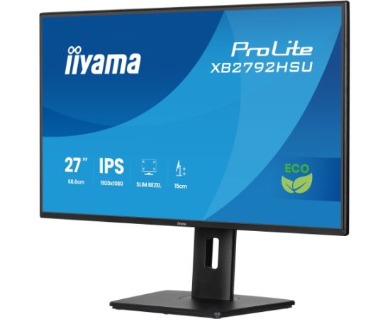 iiyama Prolite XB2792HSU-B1, LED monitor - 27 - black (matte), FullHD, IPS, HDMI, DP, USB hub, adjustable stand, 120Hz panel Monitori