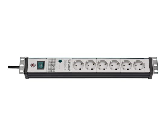 Brennenstuhl Premium-Line 6-way power strip, 19" format, black/light grey, 3 meters, 60,000A surge protection Strāvas pagarinātāji