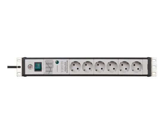Brennenstuhl Premium-Line 6-way power strip, 19" format, black/light grey, 3 meters, 60,000A surge protection Strāvas pagarinātāji