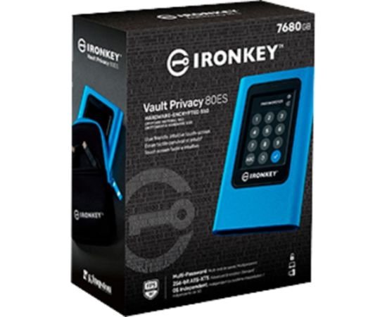 Kingston IronKey Vault Privacy 80 7.68 TB, External SSD blue/black, USB-C 3.2 Gen 1 (5 Gbit/s) SSD Cietie Diski (Solid state drive)