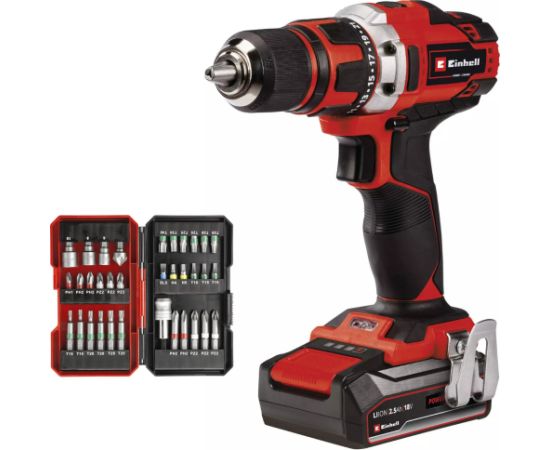 EINHELL Cordless Drill/Driver TE-CD 18/40 Li, 18 Volt red/black, 1x Li-Ion battery 2.5Ah, with 34-piece bit set Новинки Для дома и сада 