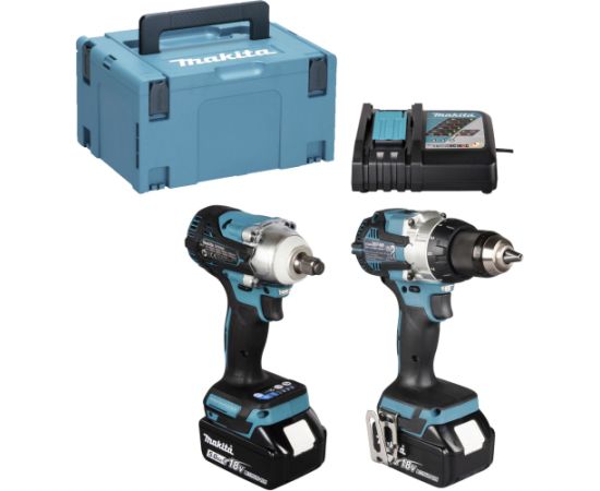 Makita cordless combo kit DLX2533TJ, cordless drill DDF489Z + cordless impact wrench DTW300Z, 18 volt blue/black, 2x Li-ion battery 5.0 Ah, MAKPAC Наборы электроинструментов
