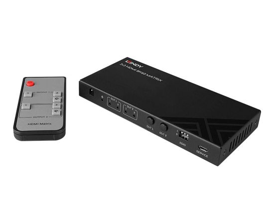 Lindy 2x2 8K60 Matrix HDMI Switch black, EDID Management, remote control Dažādi vadi