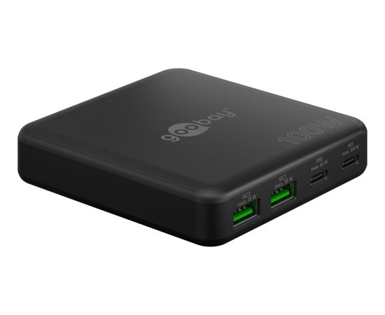 goobay USB-C multiport desktop charger, PD, GaN, 100 watts, black, 2x USB-C, 2x USB-A, Power Delivery, QuickCharge 3.0 Новинки Компьютерная техника