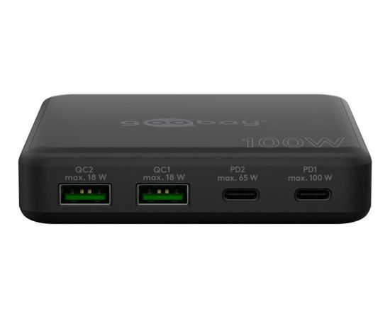 goobay USB-C multiport desktop charger, PD, GaN, 100 watts, black, 2x USB-C, 2x USB-A, Power Delivery, QuickCharge 3.0 Новинки Компьютерная техника