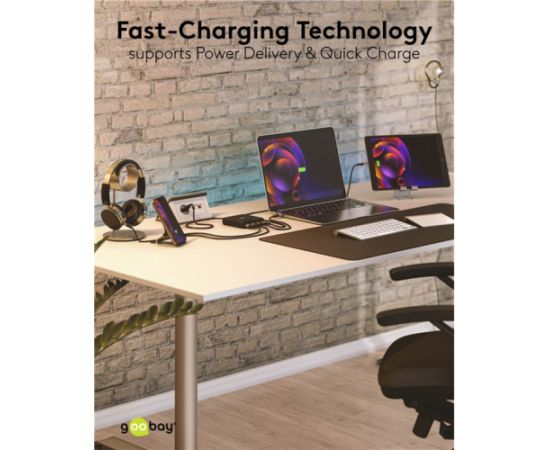 goobay USB-C multiport desktop charger, PD, GaN, 100 watts, black, 2x USB-C, 2x USB-A, Power Delivery, QuickCharge 3.0 Новинки Компьютерная техника