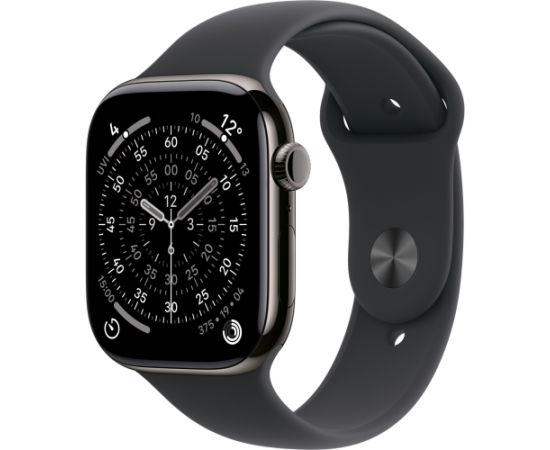 Apple Watch Series 11, Smartwatch Titanium Slate, Titanium Case, 46 mm, Black Sport Band M/L, Cellular Smart-Watch Pulksteņi