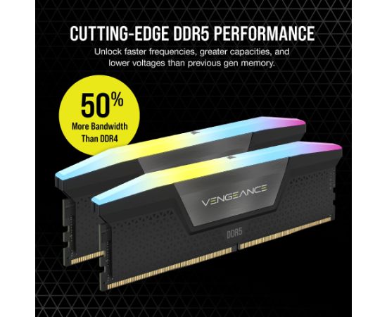 Corsair DDR5 - 32GB - 6000 - CL - 38 (2x 16 GB) Dual Kit, RAM Black, CMH32GX5M2B6000C38, Vengeance RGB, INTEL XMP RAM Operatīvā atmiņa