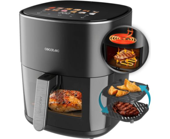 Cecotec Cecofry&Grill Duoheat 6500 black air fryer, 2,200 watts, 6.5 liter basket, with viewing window, double heating element Taukvāres katli