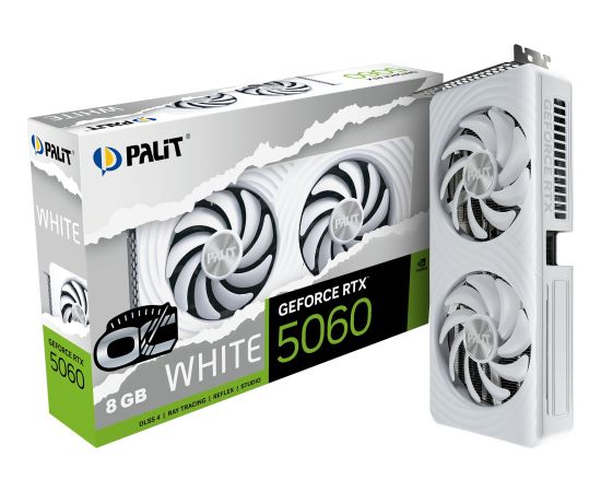 Palit GeForce RTX 5060 OC WHITE 8GB, graphics card DLSS 4, 3x DisplayPort, 1x HDMI 2.1 Видеокарты