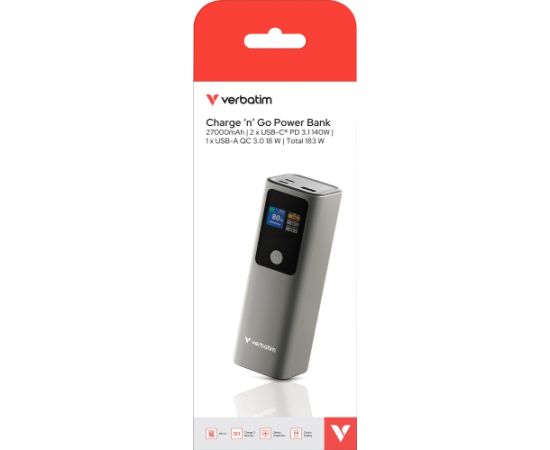 Verbatim Powerbank Charge 'n' Go 27,000mAh, 183 Watt gray, PD 3.1, Quick Charge 3.0 Aудио-видео