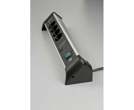 Brennenstuhl Alu-Office-Line 4-way power strip for the desk, black/aluminum, 1.8 meter cable, 60,000A surge protection, 2x USB-A Strāvas pagarinātāji