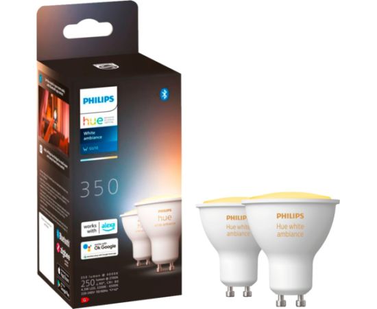 Philips HUE White Ambiance GU10 + Bridge, LED lamp twin pack, replaces 35 watts, incl. Hue Bridge Декоративное освещение 