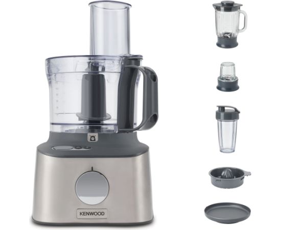 Kenwood MultiPro Compact+ food processor, silver, 800 watts, integrated scale, blender attachment and Blend-Xtract 2GO Virtuves kombaini
