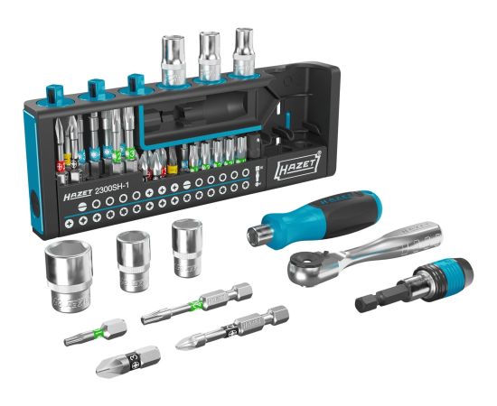 Hazet SmartHolder 2300SH-1, socket and bit set 1/4" black, 39 pieces, including fine-tooth reversible ratchet Новинки Для дома и сада 