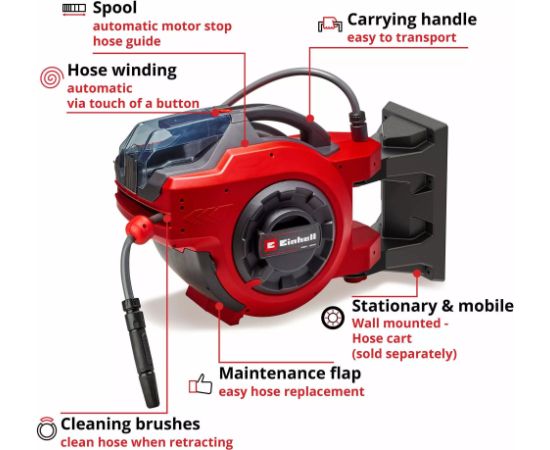 EINHELL Power X-Change cordless hose reel GE-HR 18/30 Li-Solo, 18 Volt red, without battery and charger, 30 meters, with connections Новинки Для дома и сада 