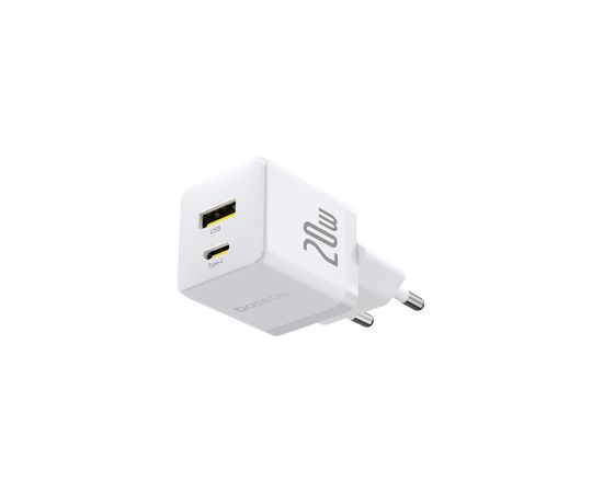 Baseus Sienas ātrais lādētājs Palm 20W USB + USB-C QC3.0 PD3.0, balts Новинки смартфонов и телефонов